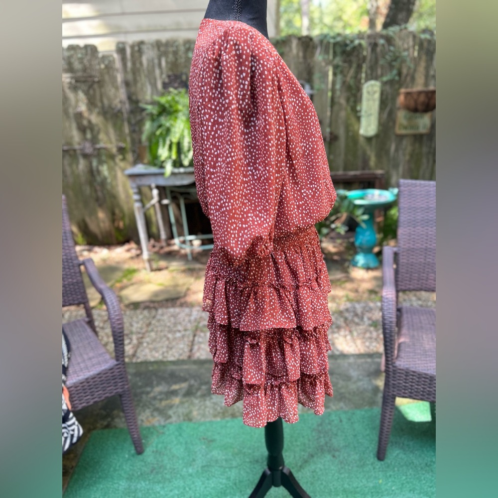 1. State Rust and White Tiered Mini Dress - Picture 2 of 7